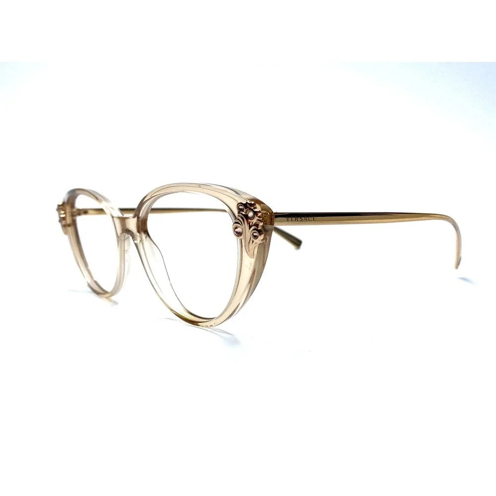 Versace Tan Clear Rose Gold Cat Eye Eyeglasses Italy MOD.3262-B 5215 52 16 140